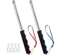 Set da 2 pezzi di asta retrattile portatile da 2 metri, asta telescopica in acciaio inossidabile con puntatore guida e funzione puntatore, adatta per guida turistica e insegnamento in cciaio i