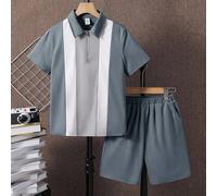 Set da 2 pezzi di polo a blocchi di colore casual per ragazzo di età 'tween' e pantaloncini, adatto per andare al lavoro, a scuola, uso casual quotidiano e sport, primavera/estate 8Y,9Y,10Y,11Y,12YCol