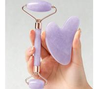 Set da 2 pezzi di strumenti per massaggio e raschiatura del viso: include 1 rullo massaggiante a doppia testa e 1 tavola raschiante a forma di cuore. Aiuta a ridurre il gonfiore del viso, nutrire la p