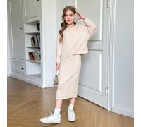 Set da 2 pezzi di top corto a costine e manica a pipistrello con gonna di media lunghezza per ragazze pre-adolescenti , per uso casual quotidiano, per l'autunno e l'inverno, per occasioni casual 8Y,9Y