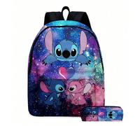 Set da 2 pezzi Disney Stitch 3D completamente stampato, borsa scolastica e astuccio per bambini con motivo cartoni animati Stitch, grande capacità, borsa da viaggio, organizer per cosmetici, trousse d