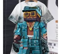 Set da 2 pezzi estivo per ragazzo pre-adolescente, composto da Maglietta a maniche corte con stampa grafica di un uomo pixel, leader di guerra, e pantaloncini, casual e fresco 8Y,9Y,10Y,11Y,12YTessuto