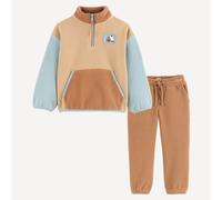 Set da 2 pezzi, felpa con collo alto e cerniera e pantaloni, in pile Marrone 6 anni - 114 cm Tinta unita
