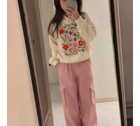 Set da 2 pezzi fresco e dolce per ragazze, felpa con cappuccio color albicocca abbinata a pantaloni cargo rosa con tasche, la parte superiore presenta la scritta "Oggi è un bel giorno" in carattere ma