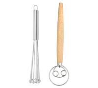 Set Da 2 Pezzi, Frusta In Acciaio Inox A 10 Grani E Impastatrice Con Manico In Rovere Frusta A Mano, Adatta Per Cuocere, Impastare E Impastare