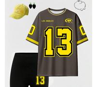 Set da 2 pezzi in maglia da donna, outfit con maglia da calcio oversize e pantaloncini da ciclista, tutte le sfumature di marrone, estate, streetwear, palestra, con bordi a contrasto a righe L,M,S,XL,