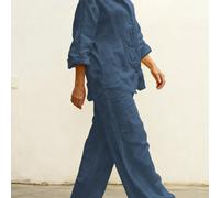 Set da 2 pezzi in stile arabo, composto da: Cardigan casual con colletto polo, taglia comoda, adatto per primavera/estate/autunno; Blusa elegante in tinta unita, versatile; Pantaloni morbidi e comodi 