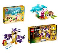 Set da 2 pezzi, Lego Creator - Foresta Foresta (31125) + Delfino e Tartaruga (31128) - Gufo coniglio pesce cavalluccio marino, scoiattolo - Confezione da 2