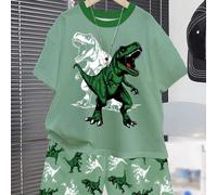 Set da 2 pezzi, maglietta a maniche corte con collo rotondo e pantaloncini, stampa grafica di Tyrannosaurus Rex, casual e classico, stile cool per ragazzo pre-adolescente, adatto per l'estate 8Y,9Y,10