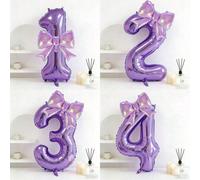 Set da 2 pezzi Palloncini viola da 32 pollici con numeri 0-9 + Palloncini viola con fiocco colorato, utilizzati per decorazione di feste di compleanno, decorazione a tema concerto, anniversario, alles
