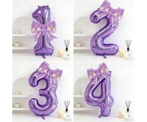 Set da 2 pezzi Palloncini viola da 32 pollici con numeri 0-9 + Palloncini viola con fiocco colorato, utilizzati per decorazione di feste di compleanno, decorazione a tema concerto, anniversario, alles