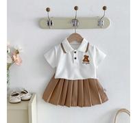 Set da 2 pezzi per bambina con maglietta polo a cartoni animati e gonna plissettata, per la stagione scolastica 5Y,6-9M,9-12M,12-18M,2-3YMiscele di cotone,Tessuto in maglia