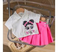 Set da 2 pezzi per bambine composto da occhiali da sole alla moda, camicia corta e gonna plissettata, adatto per uscite casual, shopping, servizi fotografici estivi 6-9M,9-12M,12-18M,18-24M,2-3Y,3-6MF