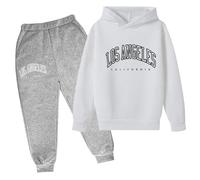 Set da 2 pezzi per bambine con cappuccio Los Angeles California Tute per bambini Comodi lettere Accogliente Tuta Set di tuta Grafica Tuta Attiva, bianco, 4-5 Years