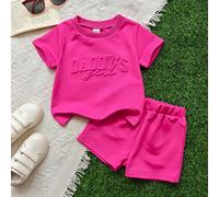 Set da 2 pezzi per bambine: maglietta con grafica "Daddy's Girl" e pantaloncini, outfit casual classico adatto per primavera/estate 6-9M,9-12M,12-18M,18-24M,2-3Y,3-6MLettere,Colore unicoPoliestere