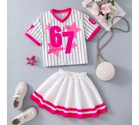Set da 2 pezzi per bambini con maglietta a maniche corte con stampa del numero 67 e alfabeto e gonna - Outfit carino per la festa del 67° compleanno, top a girocollo e gonna per ragazzi e ragazze, mod