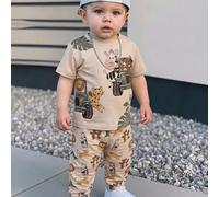 Set da 2 pezzi per bambini maschi, maglietta a maniche corte casual e pantaloni lunghi, comodo e semplice, adatto per primavera ed estate, stampa classica e carina di animali del mondo delle fiabe dis