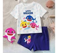 Set da 2 pezzi per bambino maschio, composto da maglietta a maniche corte e pantaloncini stampati con simpatica famiglia di squali, adatto per l'estate 6-9M,9-12M,12-18M,18-24M,2-3YFumetto,Geometrico,