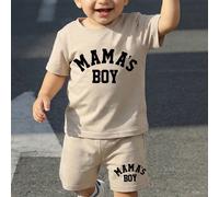 Set da 2 pezzi per bambino maschio: stile minimalista casual Y2K, con lettera inglese, coordinato genitore-figlio, "Mama's Boy", moda da strada, stile sportivo, retrò americano, maglietta a maniche co