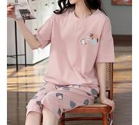 Set da 2 pezzi per donne e giovani donne, composto da top casual carino con stampa di gatti e lettere in rosa, pantaloni capri/shorts, pigiama per casa, feste, vacanze, primavera/estate L,M,S,XL,XS,XX