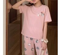 Set da 2 pezzi per donne e giovani donne, composto da top casual carino con stampa di gatti e lettere in rosa, pantaloni capri/shorts, pigiama per casa, feste, vacanze, primavera/estate L,M,S,XL,XS,XX