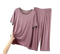 Set da 2 pezzi per il tempo libero da donna, maglietta intima a maniche corte con pantaloncini, abbigliamento per la casa, set pigiama casual, biancheria intima, Viola, L