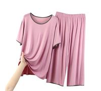 Set da 2 pezzi per il tempo libero da donna, maglietta intima a maniche corte con pantaloncini, abbigliamento per la casa, set pigiama casual, biancheria intima, E, XL