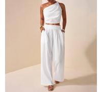 Set da 2 pezzi per l'estate 2025: top senza spalline/a spalle scoperte e pantaloni lunghi oversize - versatili per festival musicali, Pasqua, festa della mamma, stile western, bohémien, compleanni, la