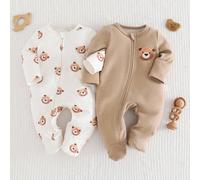 Set da 2 pezzi per neonato maschio, composto da body a maniche lunghe con collo a giro e pantaloni, in maglia morbida con motivo a orsetto cartoni animati 6-9M,0-1M,1-3M,3-6MAnimale,TrasportoTessuto