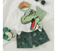 Set da 2 pezzi per neonato maschio, maglietta a maniche corte con grafica di dinosauro cartoni animati e pantaloncini con vita elastica, stile casual, adatto per l'estate 6-9M,0-1M,1-3M,3-6MAnimalePol
