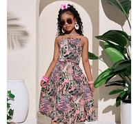 Set da 2 pezzi per ragazza pre-adolescente da vacanza, composto da un abito da maxi con fiocco sulla schiena e orlo aperto 8Y,9Y,10Y,11Y,12YPiante,Motivo strutturatoPoliestere