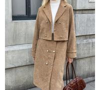 Set da 2 pezzi per ragazze adolescenti: giacca antivento in velluto a coste + gonna asimmetrica di media lunghezza, design doppiopetto, stile retrò alla moda, adatto per casual, pendolarismo e abbigli