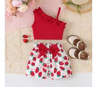 Set da 2 pezzi per ragazze giovani composto da top canotta con balze senza maniche + pantaloncini con stampa di girasoli e fiocco 6Y,7Y,8Y,4Y,5Y,2-3YPiantePoliestere,Tessuto in maglia