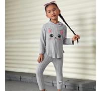 Set da 2 pezzi per ragazze: maglietta con cappuccio a goccia e ricamo a tema gatto + leggings con applicazione a lettera, ideali per look casual e quotidiani, adatti anche per la scuola in autunno e i