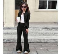 Set da 2 pezzi per ragazze pre-adolescenti, composto da top a maniche lunghe in tinta unita e pantaloni a zampa, adatto per l'autunno/inverno, per uso quotidiano 8Y,9Y,10Y,11Y,12YColore unicoTessuto i