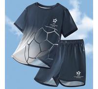 Set da 2 pezzi per ragazzi adolescenti: maglietta a maniche corte con scollo rotondo e stampa grafica da calcio, pantaloncini, set sportivo, primavera/estate 14Y,13Y,16Y,15YAnimale,Ritratto,LettereTes