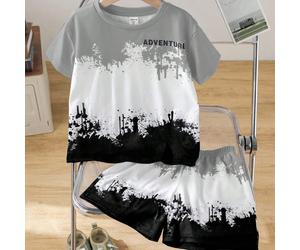 Set da 2 pezzi per ragazzi, casual e confortevole, con stampa a macchia di inchiostro, composto da maglietta a maniche corte e pantaloncini, adatto per la primavera e l'estate 6Y,7Y,4Y,5YLettere,Tie D