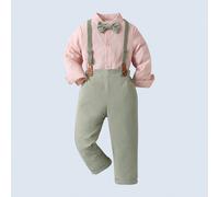 Set da 2 pezzi per ragazzi eleganti, camicia bianca a maniche lunghe con papillon e pantaloni con bretelle, alla moda e belli per feste di compleanno, matrimoni, cerimonie, festa di nascità 6Y,7Y,4Y,5
