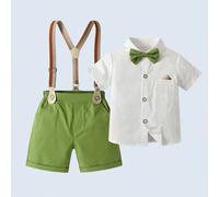 Set da 2 pezzi per ragazzi eleganti, camicia bianca con papillon e pantaloncini verdi con bretelle, alla moda e belli, adatti per uso esterno, casual, compleanni, matrimoni, paggetti 6Y,4Y,5Y,12-18M,1