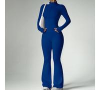 Set da 2 pezzi pronto per la strada, vita con controllo addominale + maniche con foro per il pollice, da palestra a strada, con chiusura lampo anteriore ispirata al corsetto, pantaloni a zampa con ela