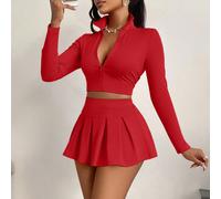 Set da 2 pezzi sexy da donna Amarilo, con un top aderente sexy e uno skort abbinato, adatto per sport, uso quotidiano, tennis e altro, elegante rosso autunno/inverno primavera L,M,S,XL,XS,XXLTessuto