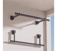 Set da 2 pezzi: stendibiancheria pieghevole da parete, asta appendiabiti regolabile con montaggio laterale per casa, balcone e lavanderia, asta appendiabiti antivento per armadio(90cm)