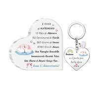 Set da 2 Pezzi Targhe e Cartelli Portachiavi Anniversario Nozze Regali Romantici Moglie Marito Apprezzare Acrilico Placca Mio Uomo Donna Scrivania Segni Felice Storia D'amore Sempre Ricordo (1)