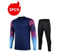 Set da 2 pezzi Uniforme da portiere, Maglia a maniche lunghe con protezione imbottita sul petto e gomiti, Strisce anti-scivolo in plastica, Maglia a righe traspirante e asciugatura rapida + Pantaloni