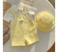 Set da 2 pezzi unisex per neonati: tutina con salopette a righe e decorazione 3D a forma di papera, e cappellino da sole, outfit estivo casual per bimbo/bimba 6-9M,9-12M,12-18M,18-24M,2-3Y,0-1M,1-3M,3