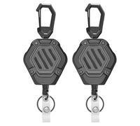 Set da 2 Portachiavi Retrattile - Supporto per Badge con Moschettone Robusto, Cavo Retrattile in Acciaio da 24", Bobina per Badge ID Tattico, Anello in Acciaio Inossidabile, Portachiavi Resistente