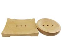 Set da 2 portasapone in stile giapponese, in legno di faggio, design rettangolare e tondo, per i bagni di casa e hotel, color sabbia