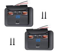 Set da 2 prese USB 78 W 12 V per camper con ricarica rapida a 4 porte, doppia 36 W PD&Dual 18 W QC3.0, presa da incasso con interruttore a pulsante e indicatore di tensione LED per auto