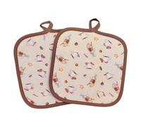 Set da 2 presine da cucina 19CM*19CM in 100% cotone, fantasia caffè, tessuto imbottito, realizzato in Italia, prodotto artigianale. (MARRONE)