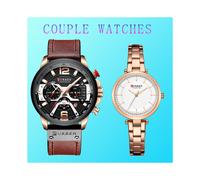 (set da 2 rosa e nero) CURREN Original Orologio da polso per lui e per lei, in acciaio inossidabile,